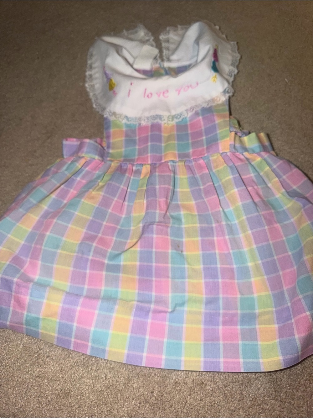 Vintage I Love You hand stitched pastel baby toddler girl 2t dress